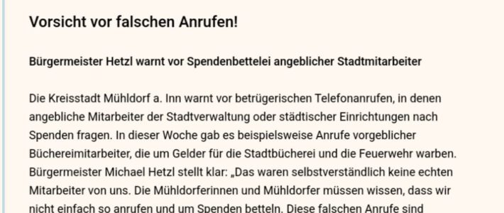 Vorsicht vor falschen Anrufen!